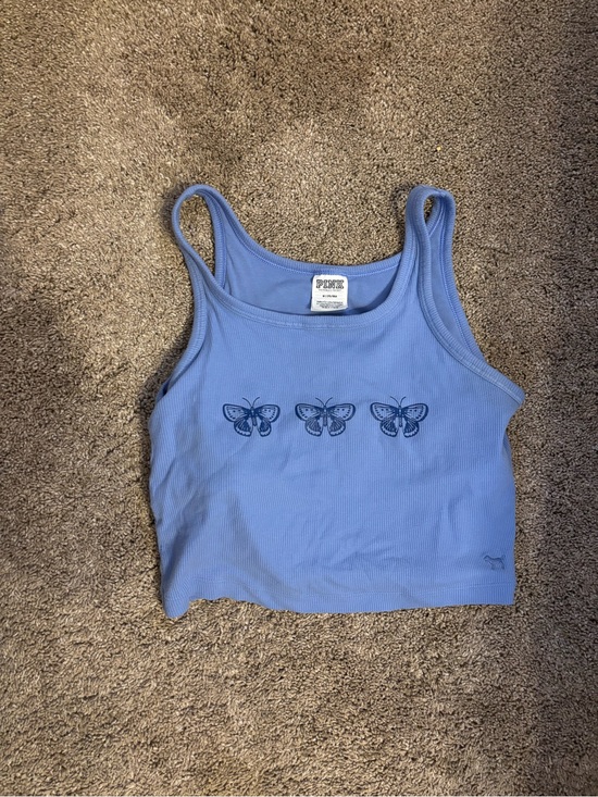 PINK Victoria's Secret Tops - PINK Victoria's Secret Periwinkle Ribbed Butterfly Crop Tank